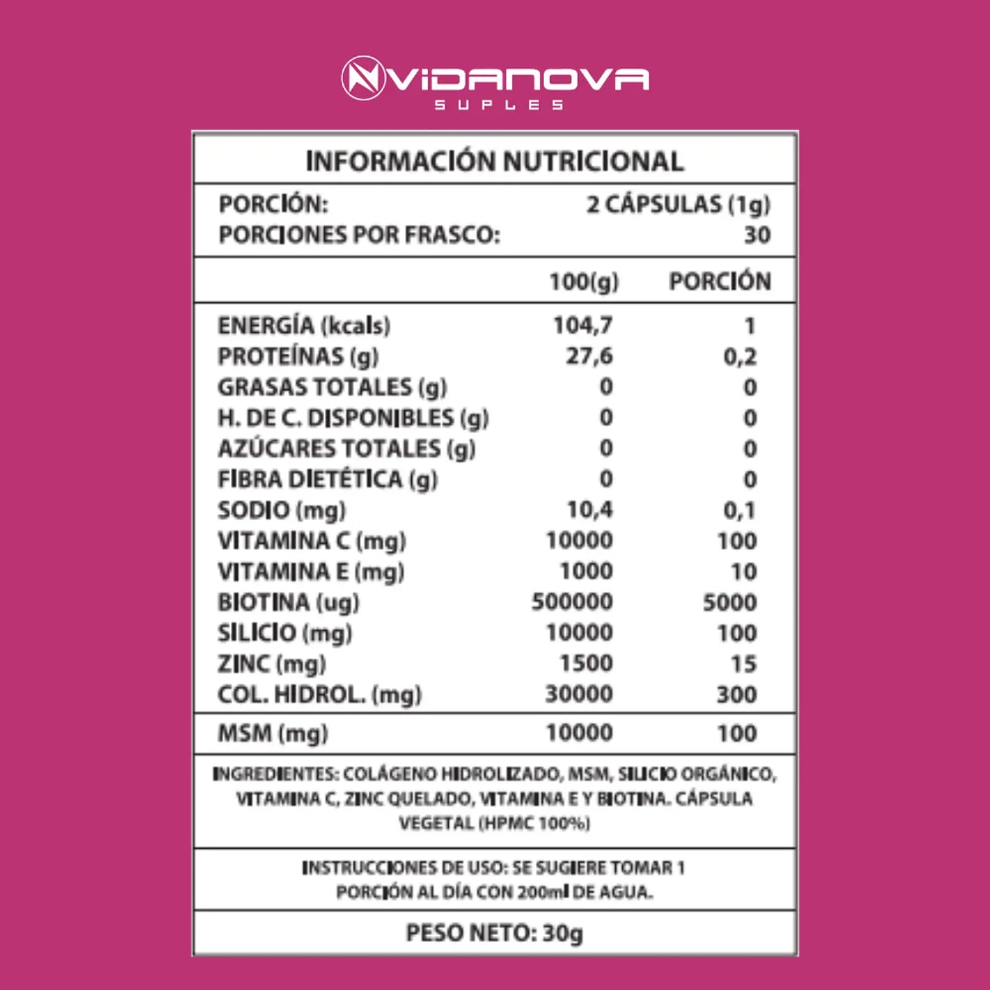 BIOTINA + COLÁGENO 1000MG 60CAPS