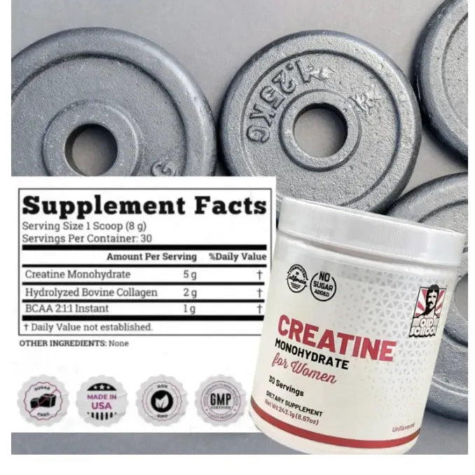 Creatina monohidratada 5g, Colágeno hidrolizado 2g, BCAA 2:1:1 1g